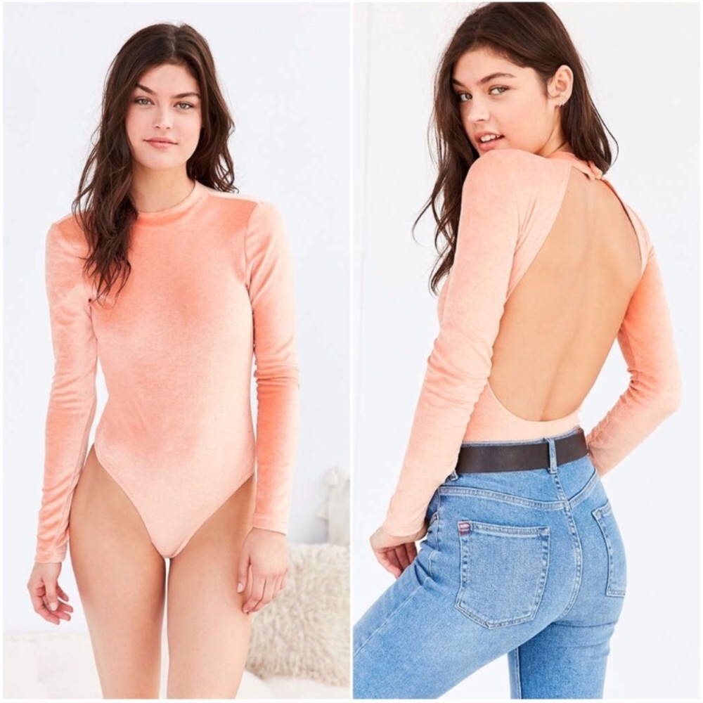 Urban Outfitters  Peach Backless Velour Bodysuit